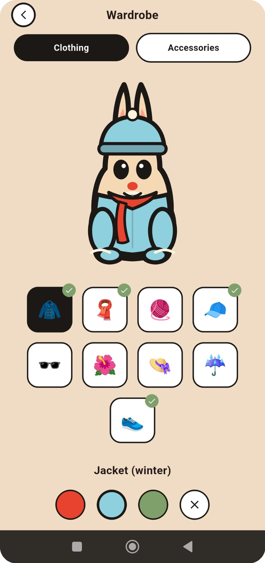 Wardrobe clothing tab with rabbit outfits